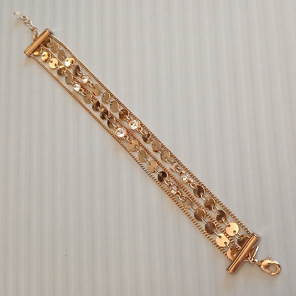 Women's Elegant Gold Multi Strand Embellished Chain Bracelet
